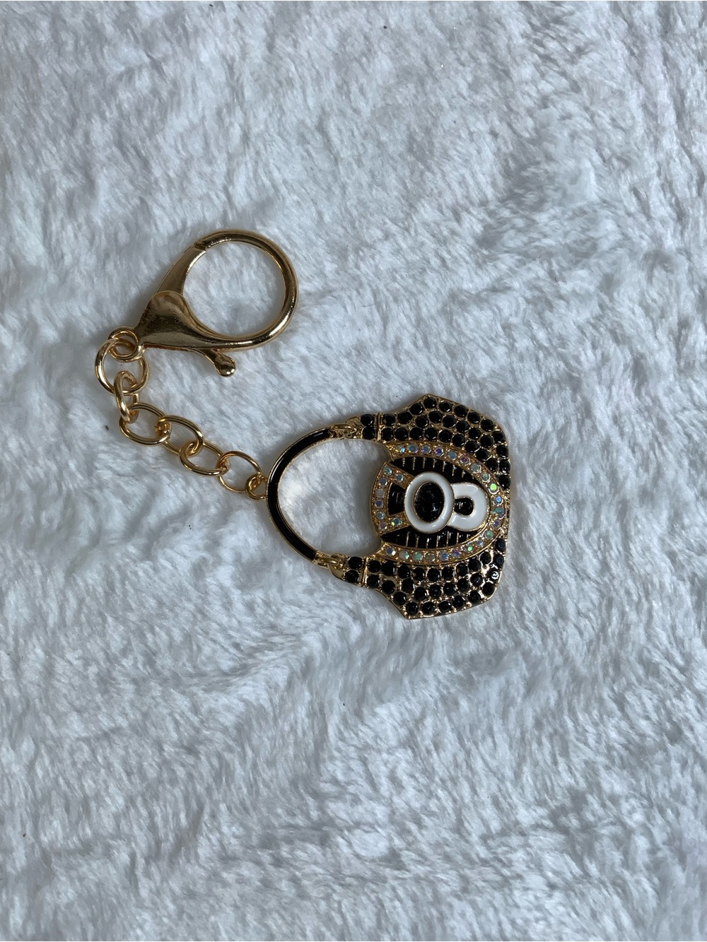 Gold-Tone Black Crystal Purse Charm Keychain